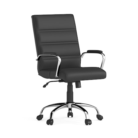 Flash Furniture Contemporary Chair Black Mid-Back Exec Chair, Fixed Arms, 18-1/4" to 22-1/4" Height GO-2286M-BK-GG